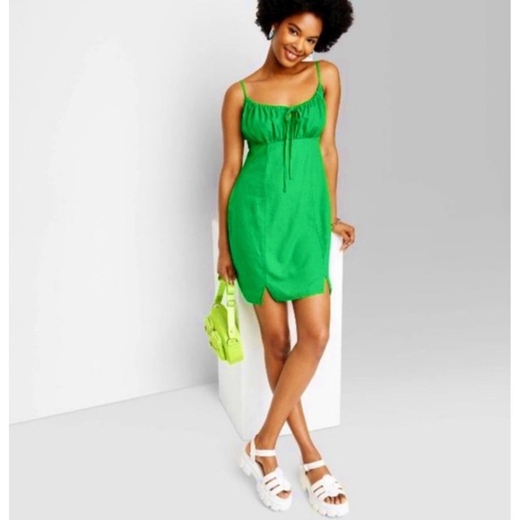 Wild Fable Green Linen Blend Tie Front Sleeveless Midi Dress - Size S - Picture 1 of 10